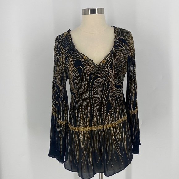 Melissa Paige Petite Chain/Bead Details V-Neck Long Sleeve Semi Sheer Blouse - Picture 1 of 11